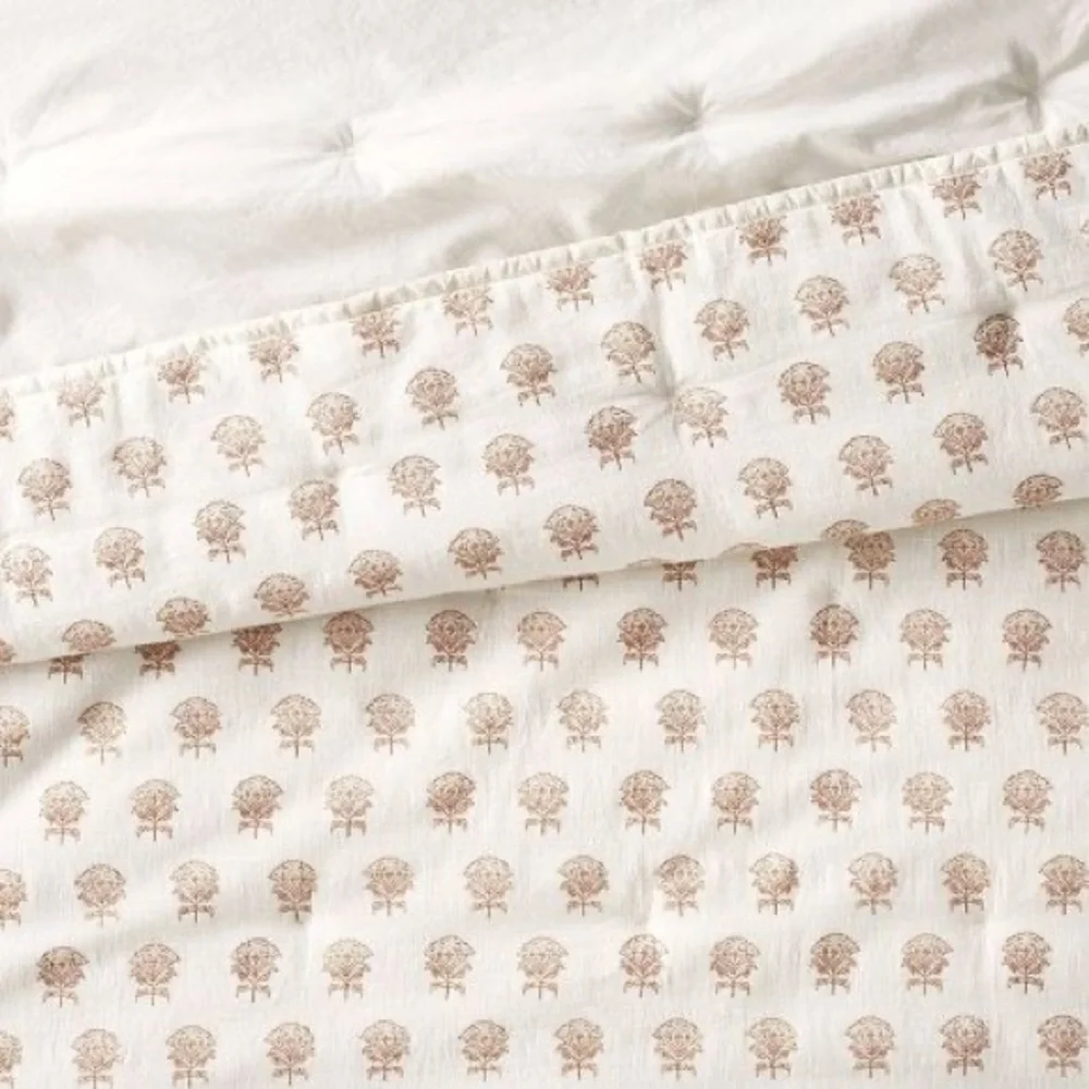 Lofty Cotton Slub Woodblock Print Floral ~ Quilt & 2 Sham Studio McGEE